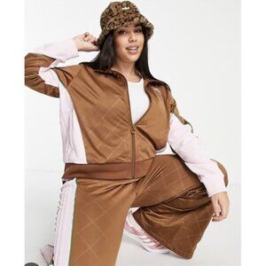 Adidas Woman's Sz 3X Retro Luxury Track Full Zip Jacket Brown Pink